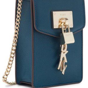 DKNY Elissa Pebbled Charm Mini Crossbody Teal/Gold
